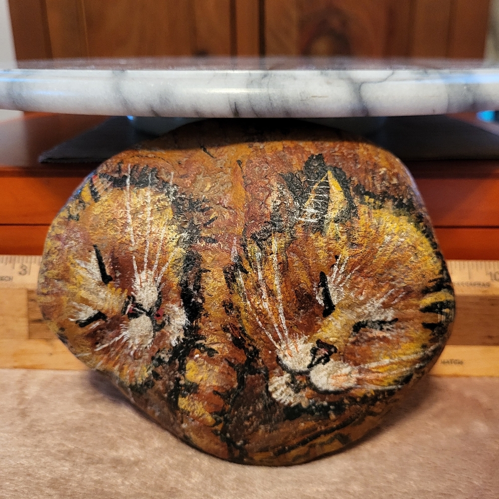 Hand-Painted Cat Rock Decor